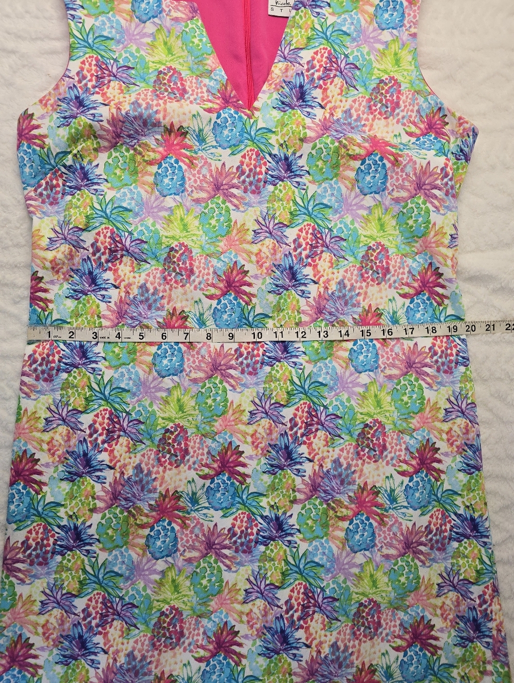 Nicole Miller Pineapple Print Dress Multicolor Tropical Sleeveless Shift  16 - Picture 11 of 12